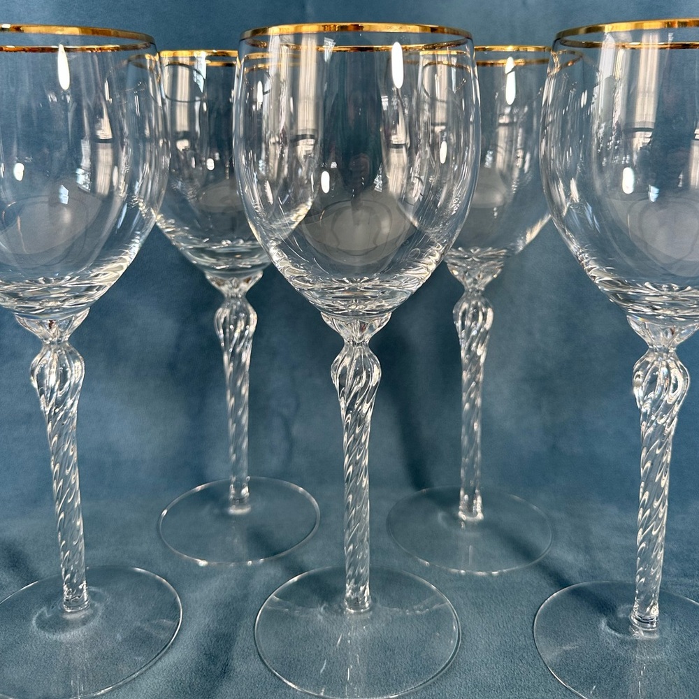 Lenox Water Wine Goblets Monroe (Gold Trim) – Set of FIVE, 8 1/2", Discontinued